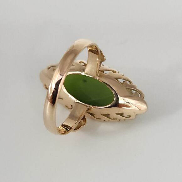 Vintage 14k Yellow Gold Natural Jade Ring Size 6.75 - Picture 5 of 6
